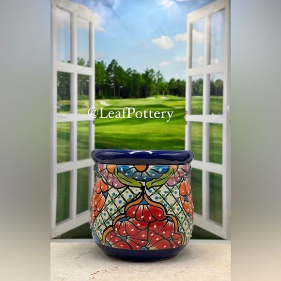 Penelope Talavera Handmade Multi Colored Ceramic Planter Pot with drainage hole - Picture 10 of 10